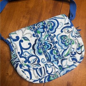 Vera Bradley Mediterranean Messenger Bag /Large Purse Laptop Blue White Floral